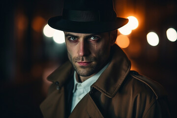 Creative AI generated picture vintage spy movie style secret agent person at work