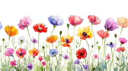 Fototapeta premium Vibrant Floral Meadow with Colorful Blooming Wildflowers in Springtime Landscape