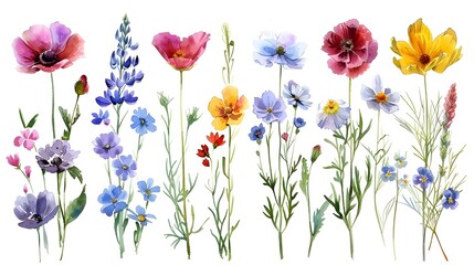 Fototapeta premium Vibrant Floral Meadow with Diverse Blooming Wildflowers in Natural Setting