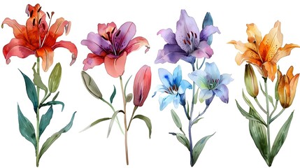 Vibrant Summer Watercolor Paintings of Elegant Floral Arrangements on White Backgrounds
