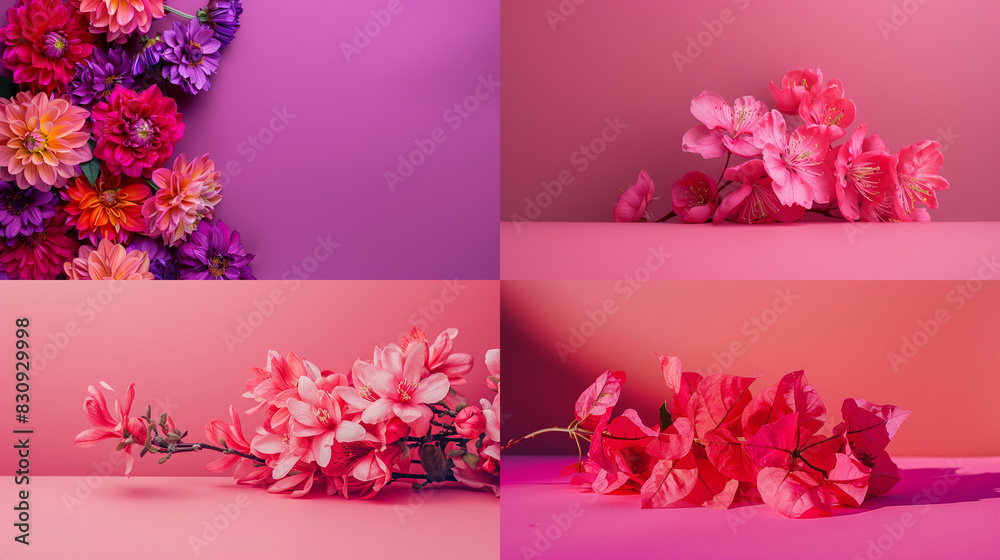 Poster set of pink flowers