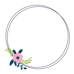 Simple floral design elements, frames, labels in flat cartoon style. 