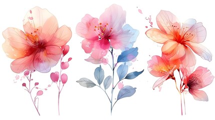 Vibrant Watercolor of Ethereal Summer Flowers on Isolated White Background