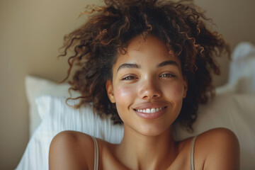 Smiling ethnic woman look at camera