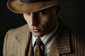 Portrait of man in a raincoat with a hat detective story generative AI