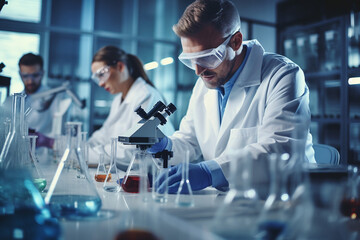 Doctor scientist working in modern hi-tech laboratory with innovation research, Generative AI illustration