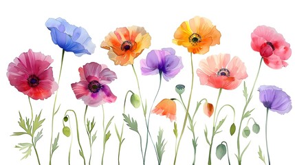 Obraz premium Vibrant Watercolor Paintings of Colorful Summer Flowers on White Background