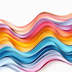 Quilling colorful 3D paper waves abstract pastel background on white with copy space for design and interior art decor