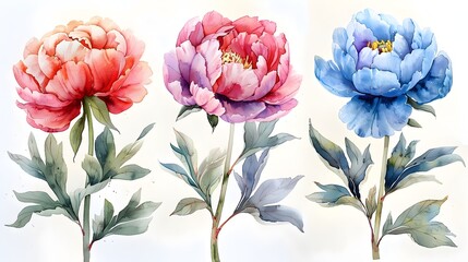 Vibrant Watercolor Paintings of Summer Blooms on White Background