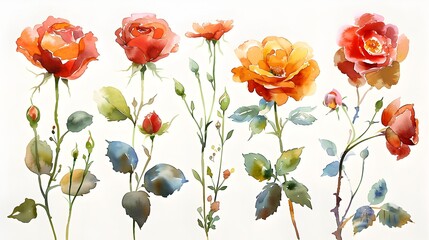 Obraz premium Vibrant Watercolor Paintings of Summer Floral Bouquet on White Background