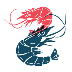 Seafood  flat icon. Marine animal shapes. Underwater world.  Illustration with riso print effect