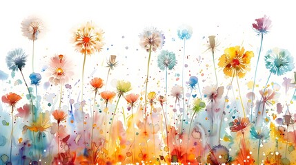 Vibrant Watercolor Paintings of Whimsical Summer Flowers on White Background
