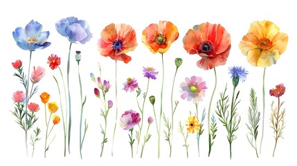 Fototapeta premium Vibrant Watercolor Wildflowers in Botanical Garden Meadow