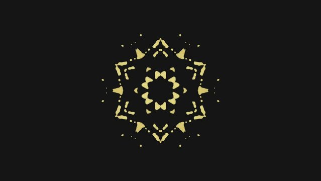 Kaleidoscope animation background. Mandala movement design golden footage. Christmas and nw year video background