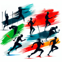 Illustration of silhouettes of athletes, drawn with watercolors. Sports and Olympic Games concept