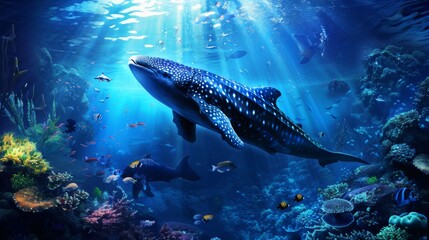 Fototapeta premium Animals of the underwater sea world. Ecosystem. Colorful tropical fish. Life in the coral reef
