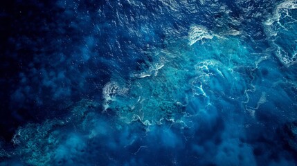 Top down view of a deep blue ocean shoreline,aerial photography, generated with AI