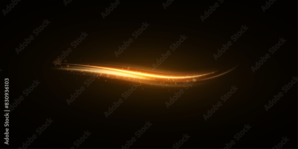 Aufkleber Light effect of golden shiny lines with magic dust particles on a black background. Light elemen for design and illustrations Vector eps10.