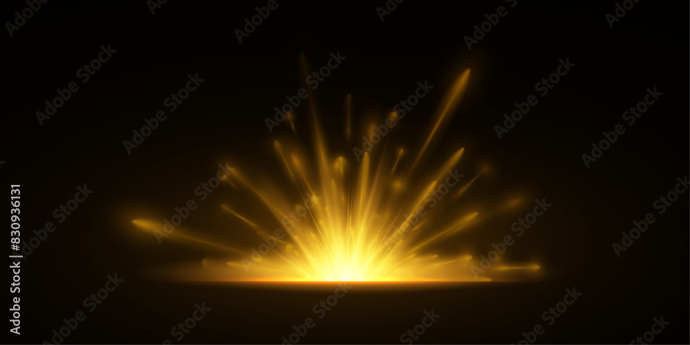 Poster the effect of a golden flash of a special solar lens on a transparent background. light blur effect.