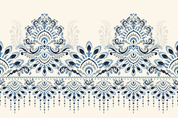 Damask pattern on white background vector illustration.Ikat floral embroidery.Ikat texture fabric.