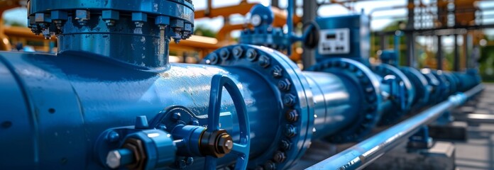 Obraz premium gas storage facility, large pipes with blue color,