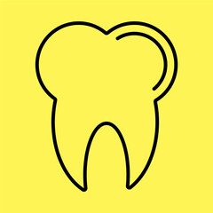 dental icon simple, line vector isolated on yellow background. trendy and modern design
