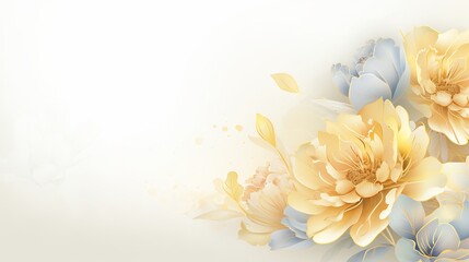 Fototapeta premium Elegant floral background with watercolor effect, featuring yellow and blue flowers on a soft gradient backdrop ideal for invitations and design projects.