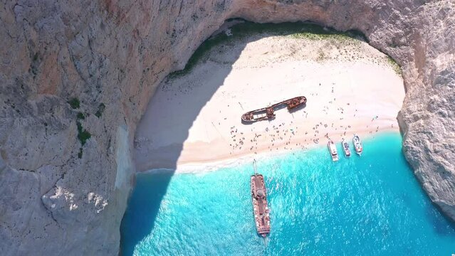 Greece tourist attraction landmark Zakynthos island Shipwreck beach aerial view