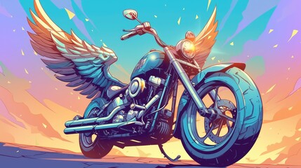 Rev up your design with this legendary retro motorcycle icon featuring classic chrome details and stylish wings in a cartoonish biker motoclub theme Custom moto vibes and the essence of free