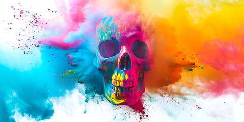 Colorful Celebration Holi Indian Concept with Skull and Paints
