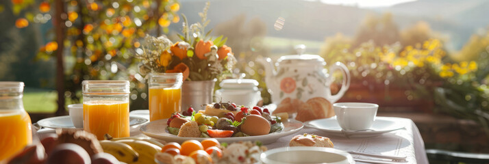 a scenic countryside bed and breakfast with guests enjoying a homemade breakfast