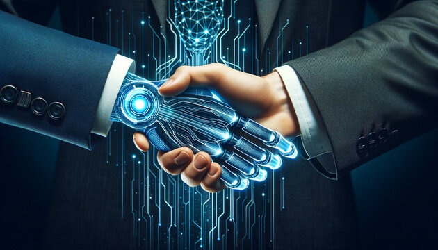 男性ビジネスマンとAiの握手3