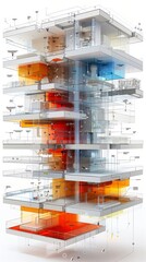 Intricate 3D diagram depicting technical requirement analysis with multi-level structural design and labeled components.