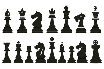 Silhouette of chess,  Black silhouettes of Chess checkmate, Set of chess vector icons, Chess icon set, Silhouettes of chess pieces, Chess checkmate silhouettes set, Chess, King, Piece, Queen, Horse