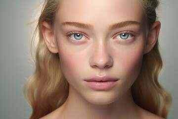 Fototapeta premium A woman with blonde hair and blue eyes is smiling at the camera