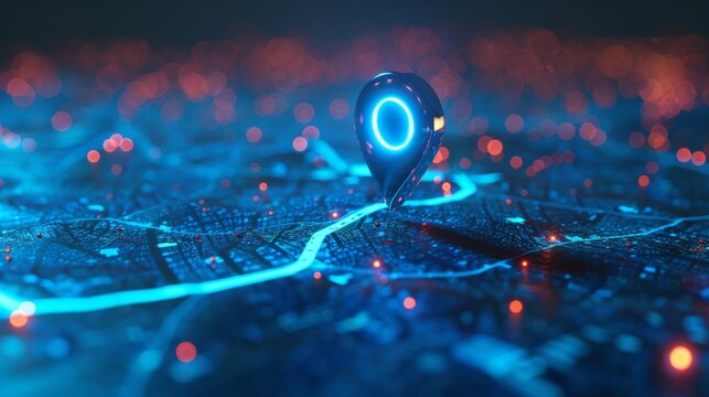 Location pin icon, geolocation map mark, digital futuristic background