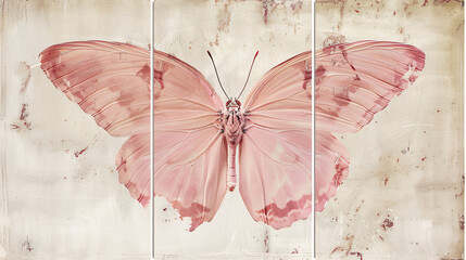 The artwork consists of three panels with a seamless backdrop showing butterflies.