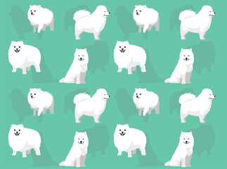 Obraz premium Dog Samoyed Cartoon Cute Various Poses Seamless Wallpaper Background