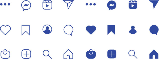 Set of popular Social media icons modern, blue simple, vector, icon for website design, mobile app, ui. Vector Illustration