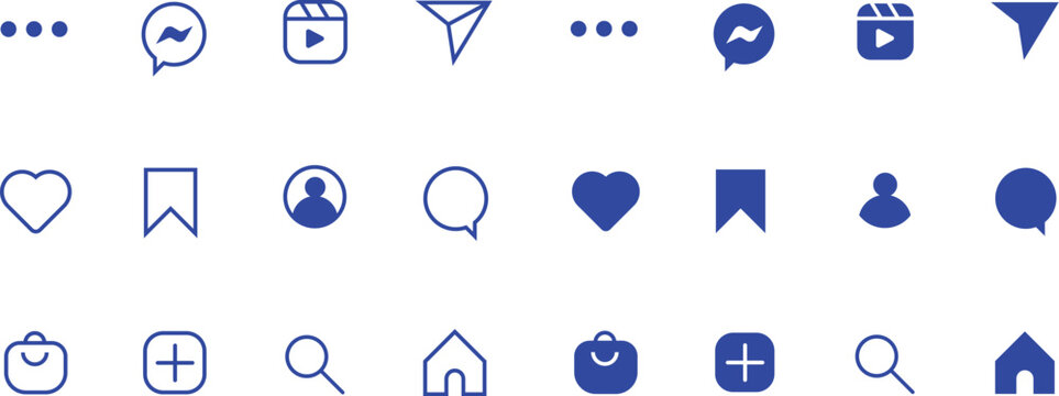 Set of popular Social media icons modern, blue simple, vector, icon for website design, mobile app, ui. Vector Illustration