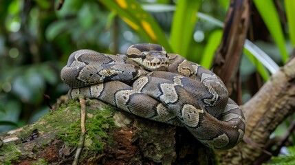 Boa constrictor wrapping around its prey for a suffocating embrace
