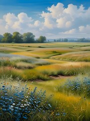 Fototapeta premium Meadow Field Landscape Oil Painting Art