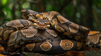 Obraz premium Boa constrictor wrapping around its prey for a suffocating embrace