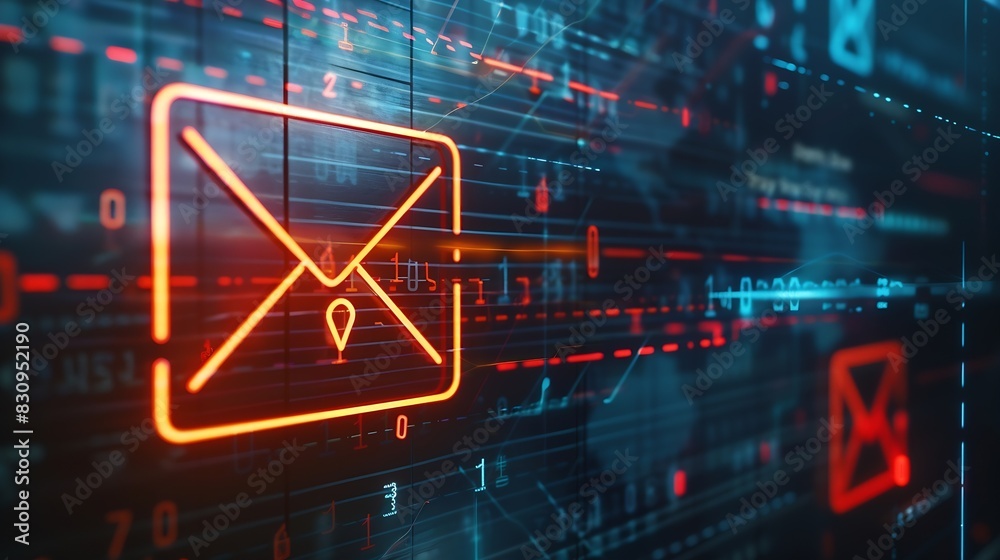 Poster Alert Email inbox and spam virus with warning caution for notification on internet letter security protect junk and trash mail and compromised information : Generative AI