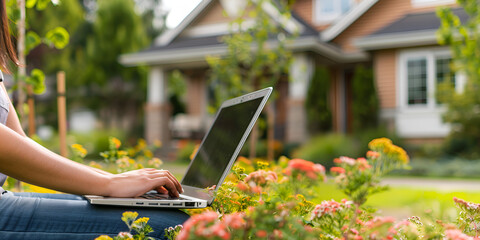 Laptop Lifestyle Young Man Embracing Garden Work Environment
