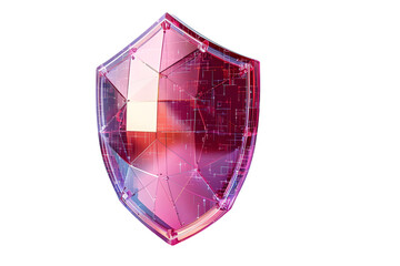 A glowing, polygonal shield with digital patterns, representing security and protection.