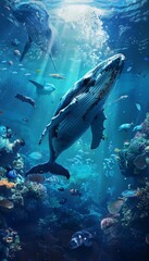 Fototapeta premium Animals of the underwater sea world. Ecosystem. Colorful tropical fish. Life in the coral reef