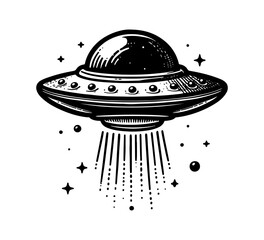 flying saucer UFO simple hand drawn vintage vector
