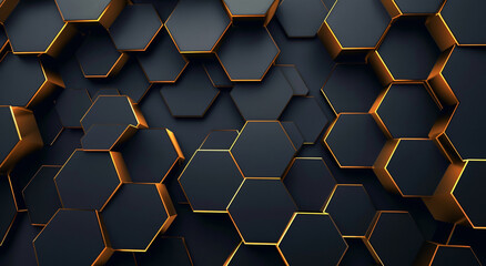 Abstract black background with golden geometric hexagon pattern and glitter, luxury wallpaper design