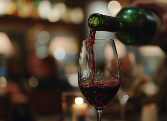 red wine pouring into glass